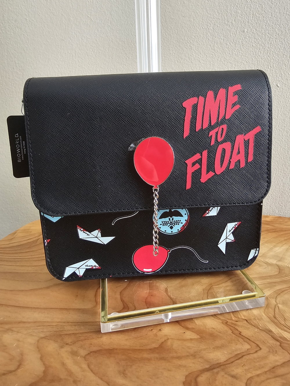 Bioworld Black IT Themed Crossbody Bag with Red Balloon Accent - Picture 2 of 7